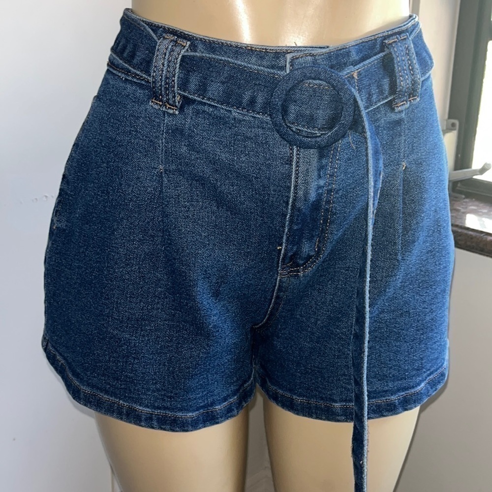 Women's High Waisted Denim Jeans Shorts Size Large Denim Belt Mele E Pere
